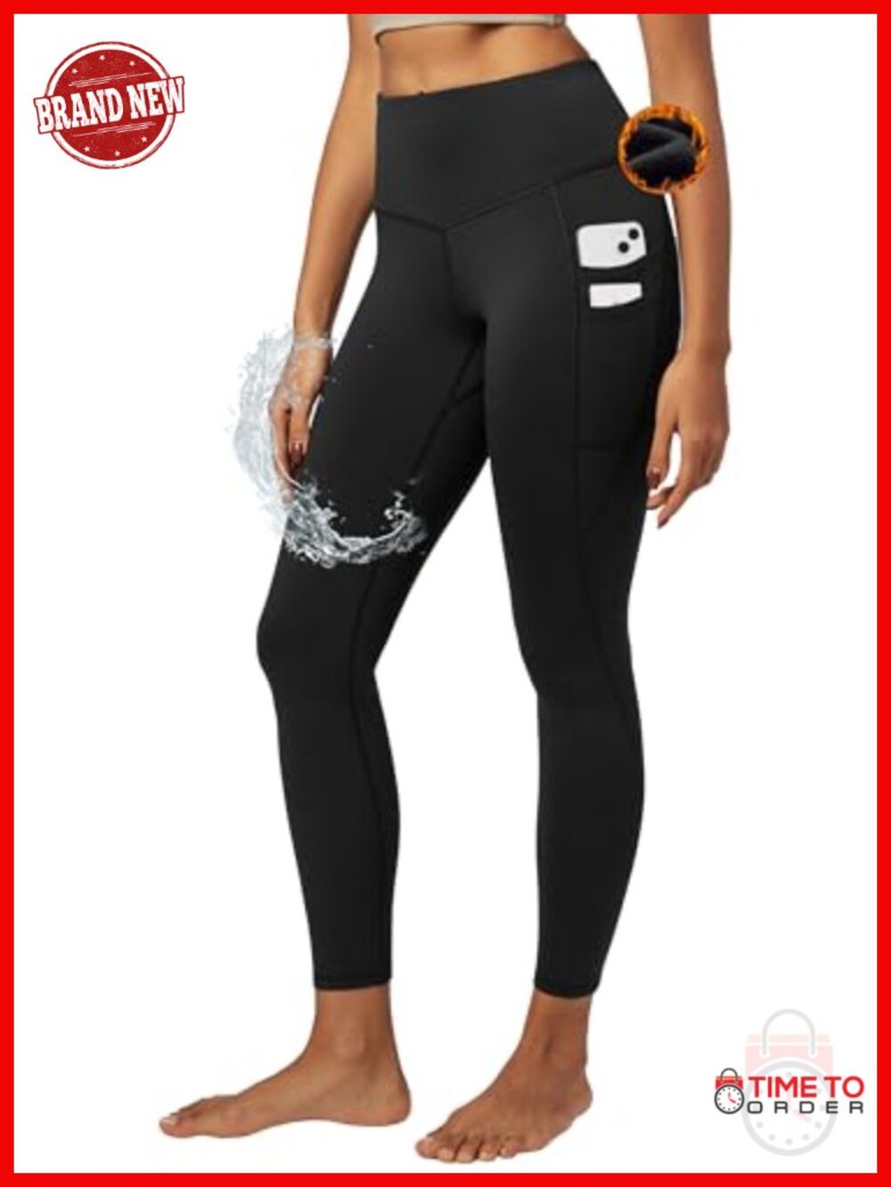 Fleece Lined Water Resistant Thermal Leggings High Rise with Pockets